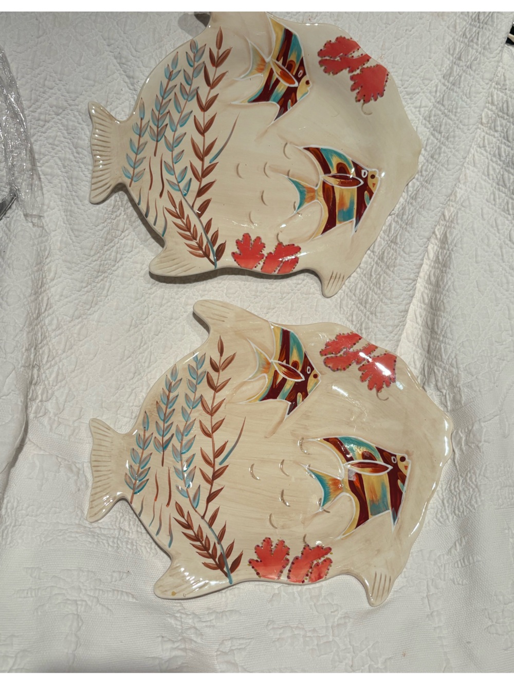 RARE AMBIANCE BY THE SEA 2 HAND-PAINTED FISH PLATES Dinner Platters